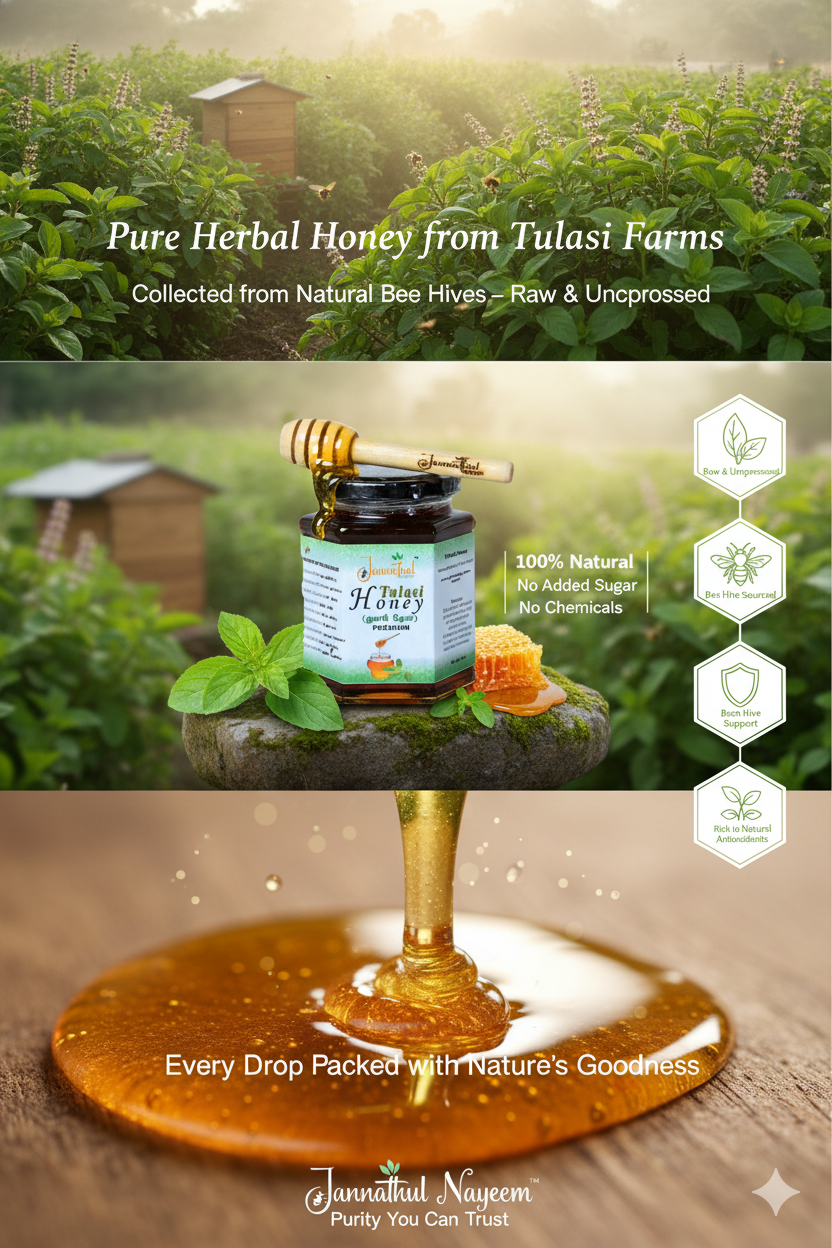 Tulasi Honey 350g – Pure Raw Natural Honey from Tulsi Farms | Immunity Boost | Jannathul Nayeem